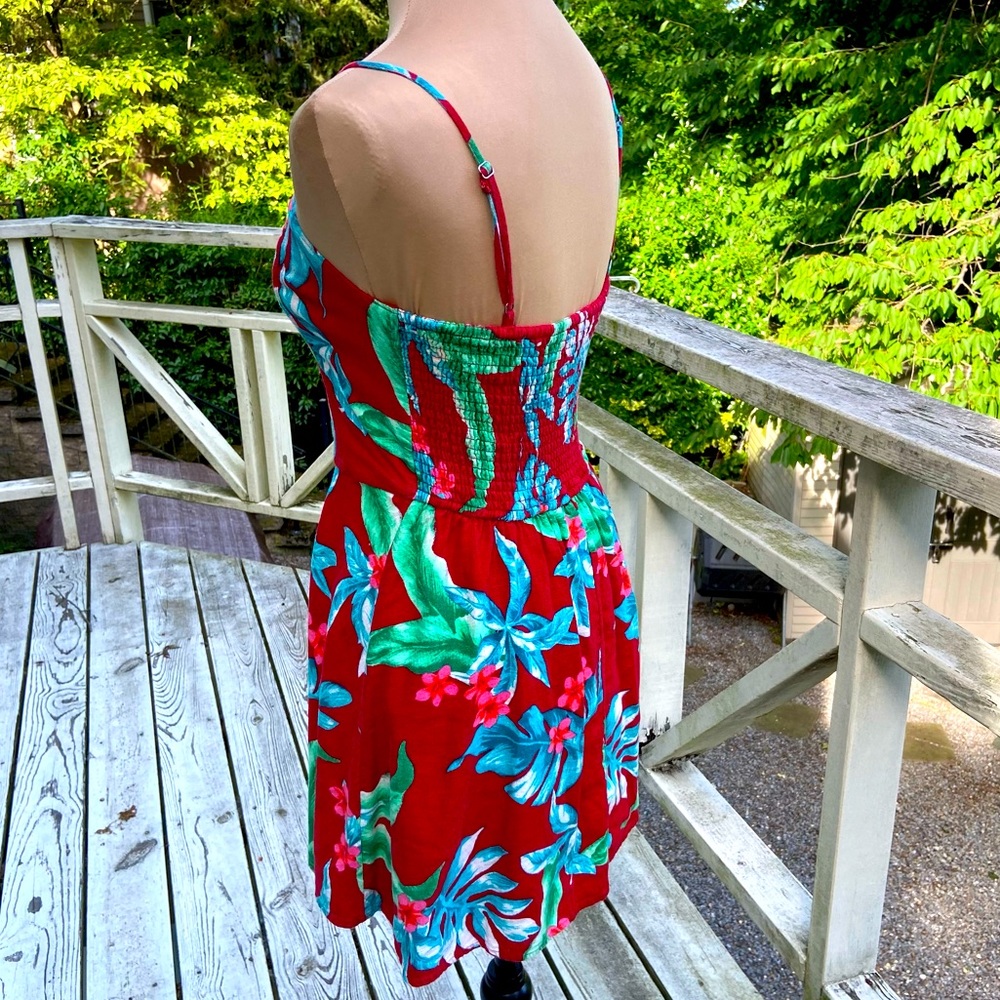 Hollister Red Blue & Green Tropical Botanical Palms Floral Dress Size S - Picture 8 of 11